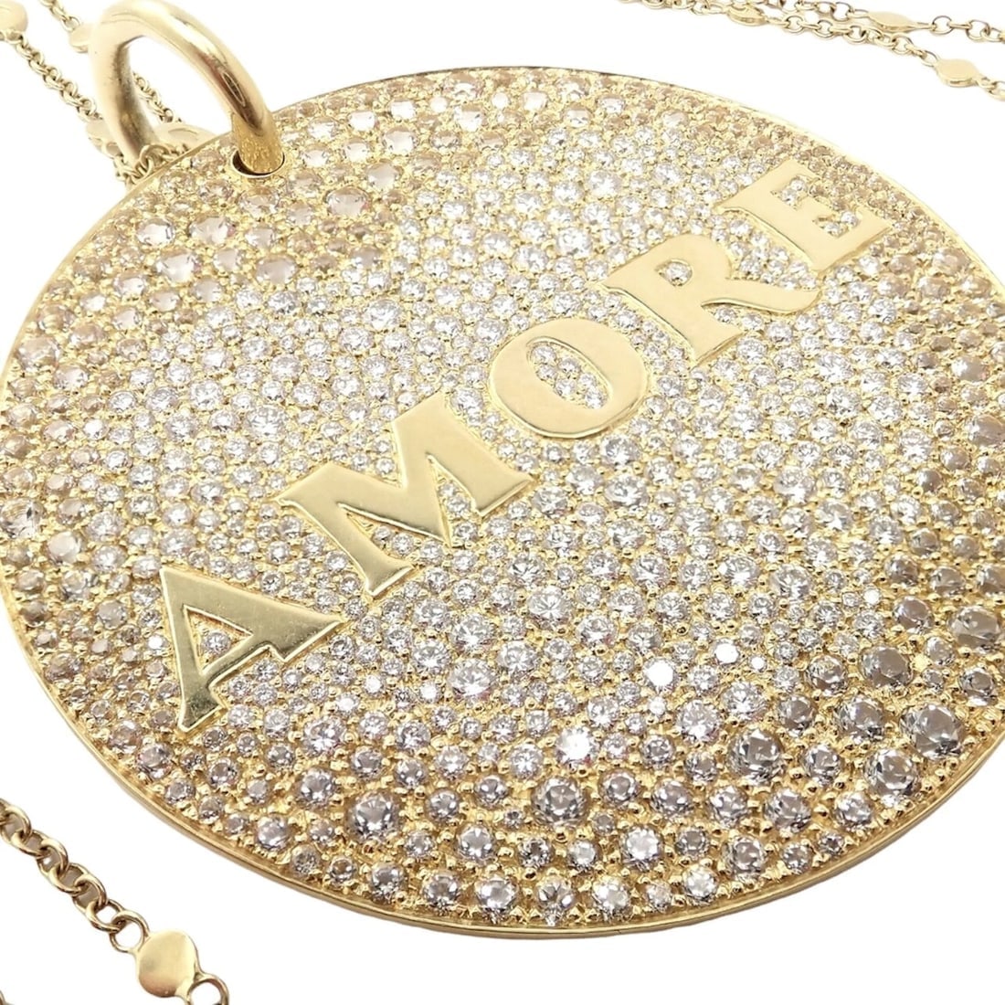 Pasquale Bruni 18k Yellow Gold Extra Large Diamond + Sapp Amore Pendant Necklace - 5