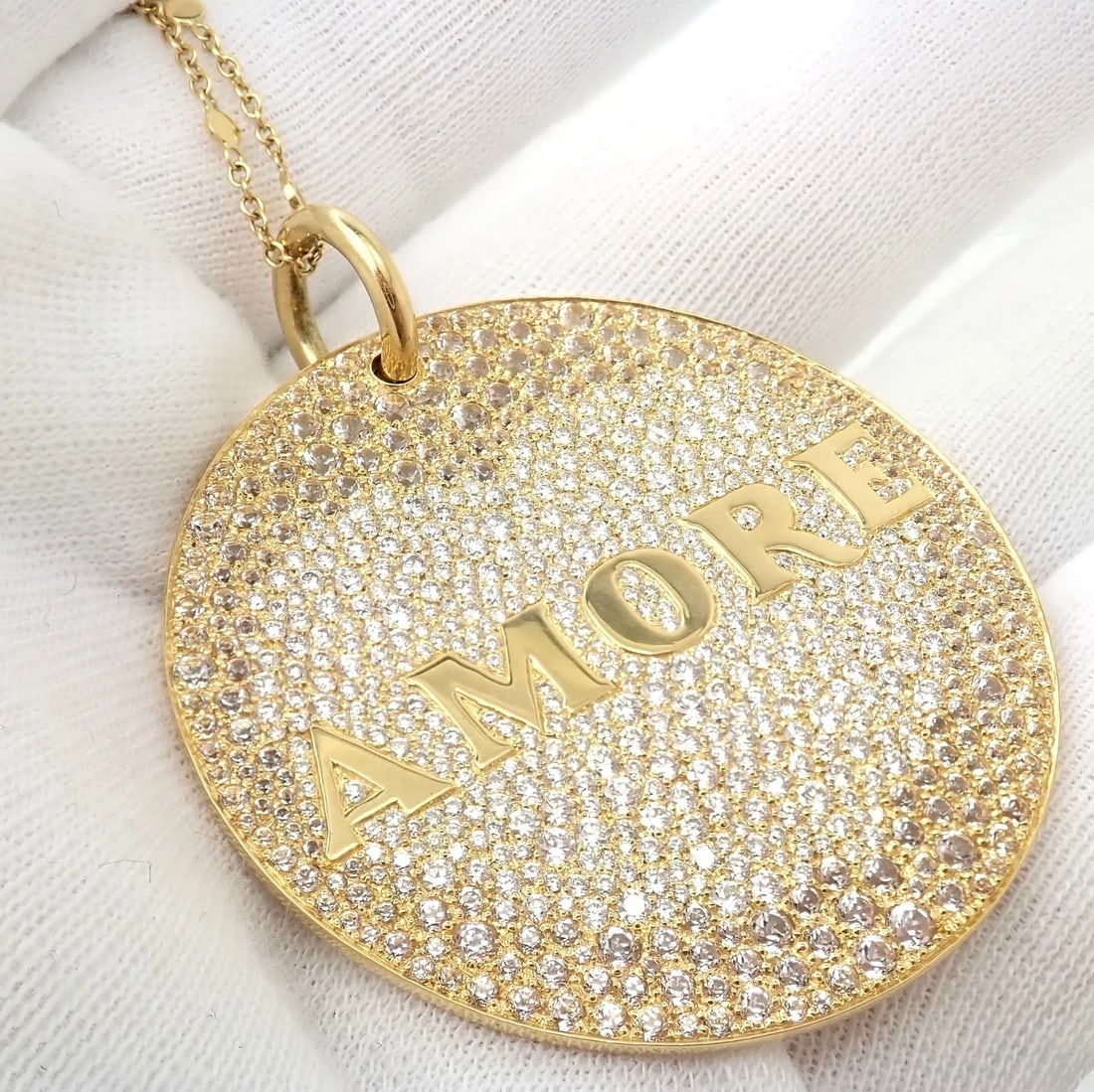 Pasquale Bruni 18k Yellow Gold Extra Large Diamond + Sapp Amore Pendant Necklace - 8