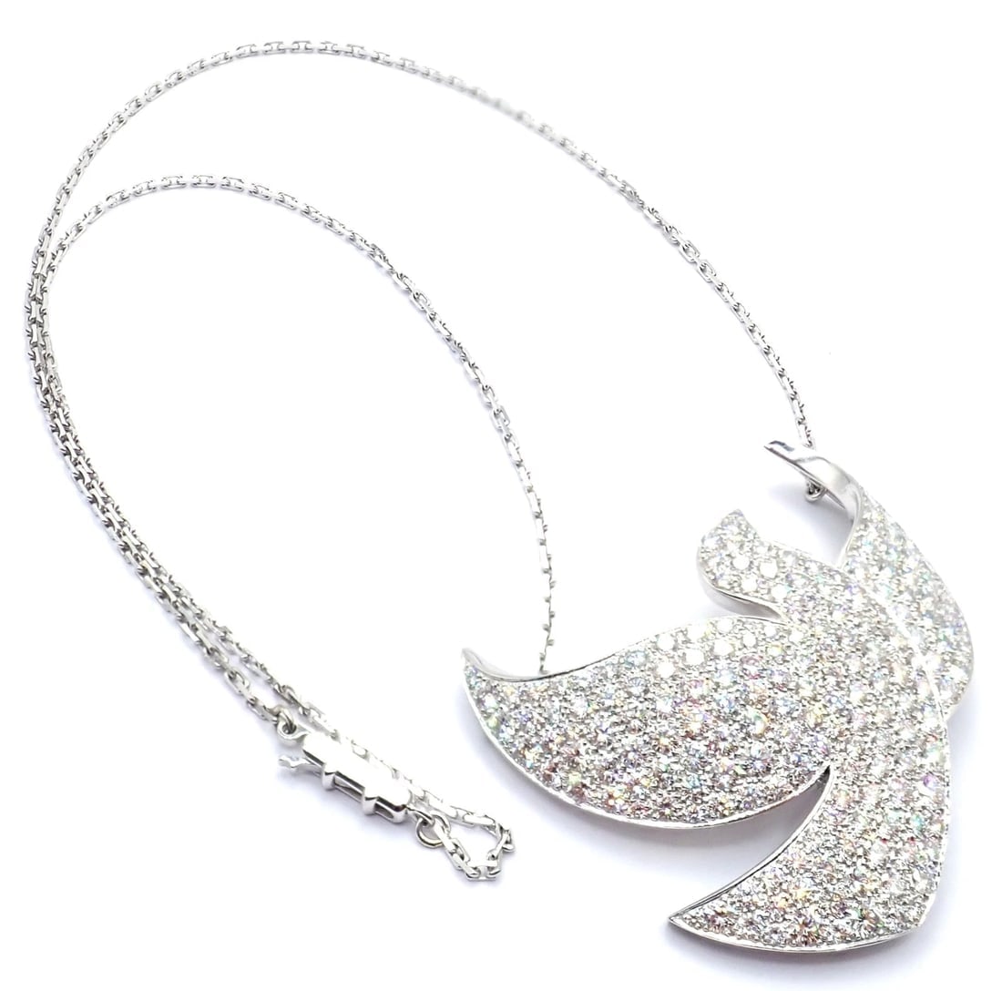 Authentic! Cartier Colombe Dove Of Peace 18k White Gold Diamond Necklace Paper - 12