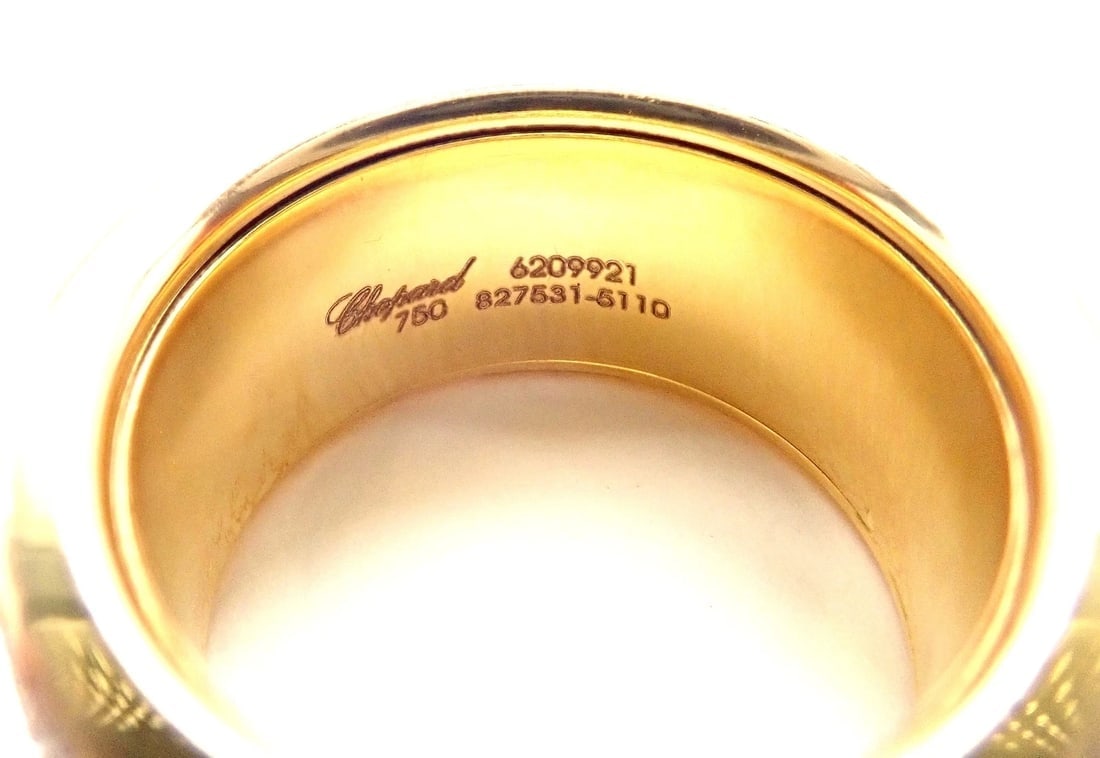 Chopard Chopardissimo 18k Yellow Gold Pave Diamond Signature Band Ring Box Paper - 5