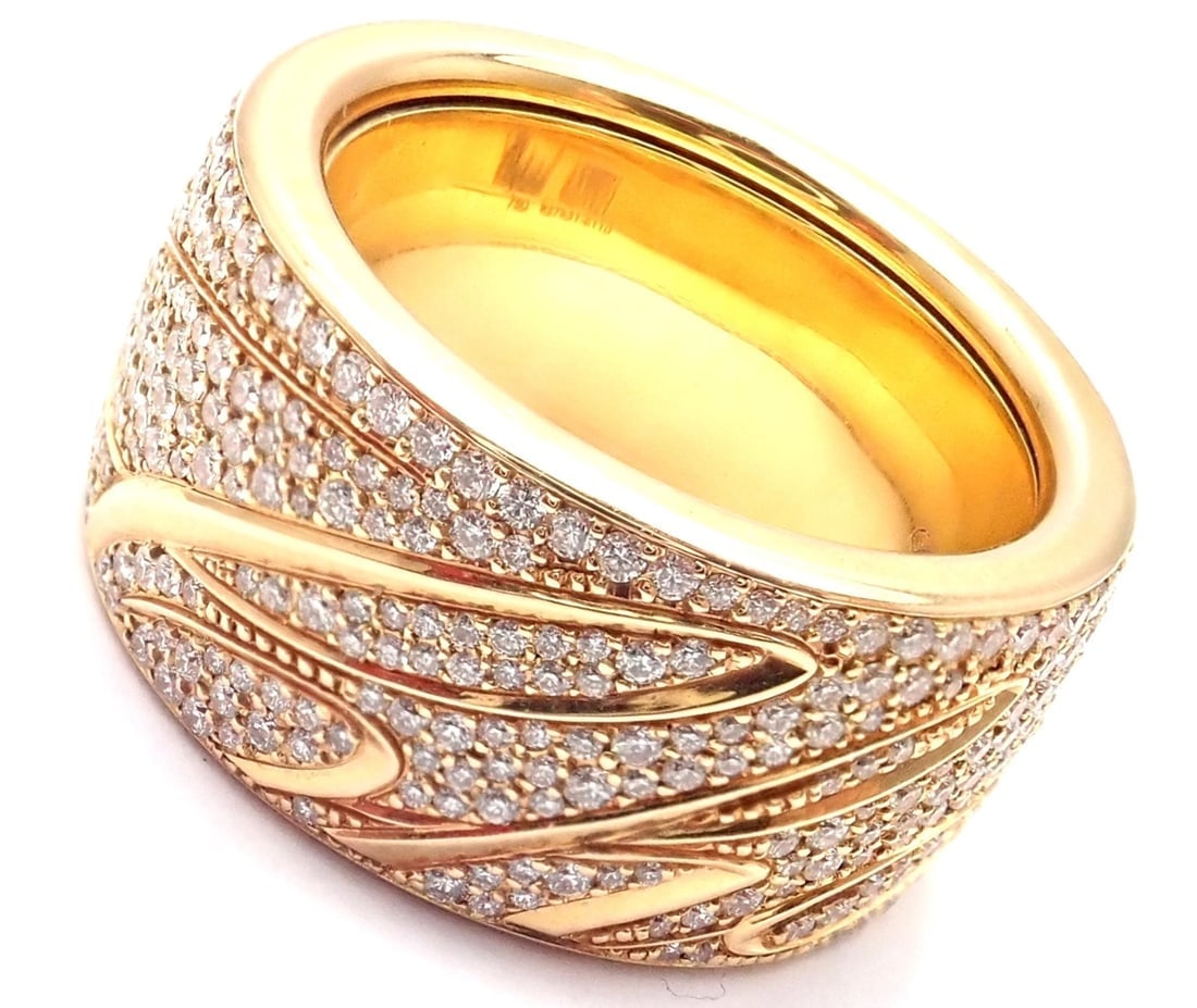 Chopard Chopardissimo 18k Yellow Gold Pave Diamond Signature Band Ring Box Paper - 8
