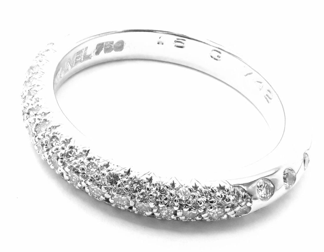 Authentic! Chanel 18k White Gold Diamond Band Ring - 4