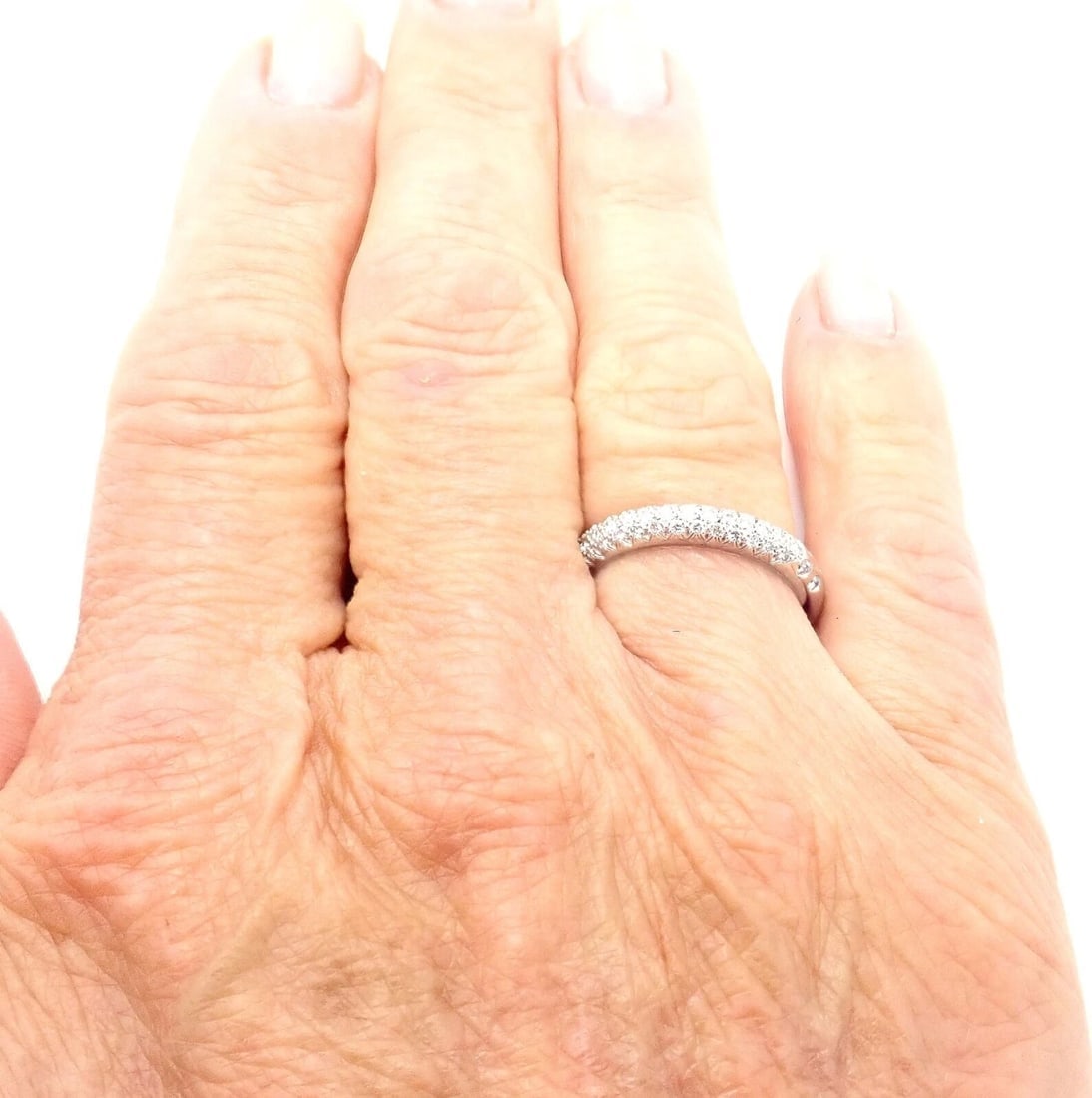 Authentic! Chanel 18k White Gold Diamond Band Ring - 7