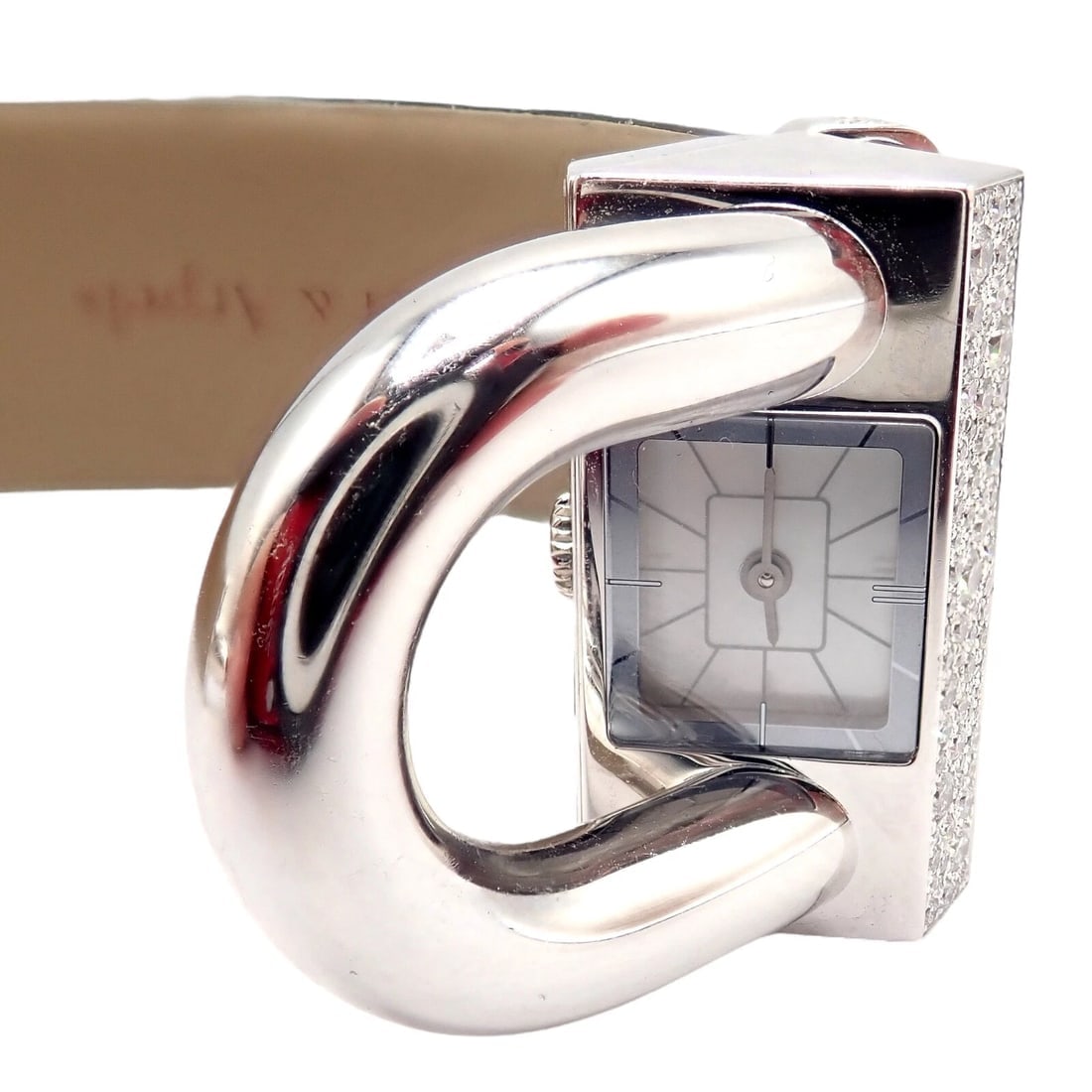 Authentic! Van Cleef & Arpels 18K White Gold Diamond Cadenas Alligator Watch - 10