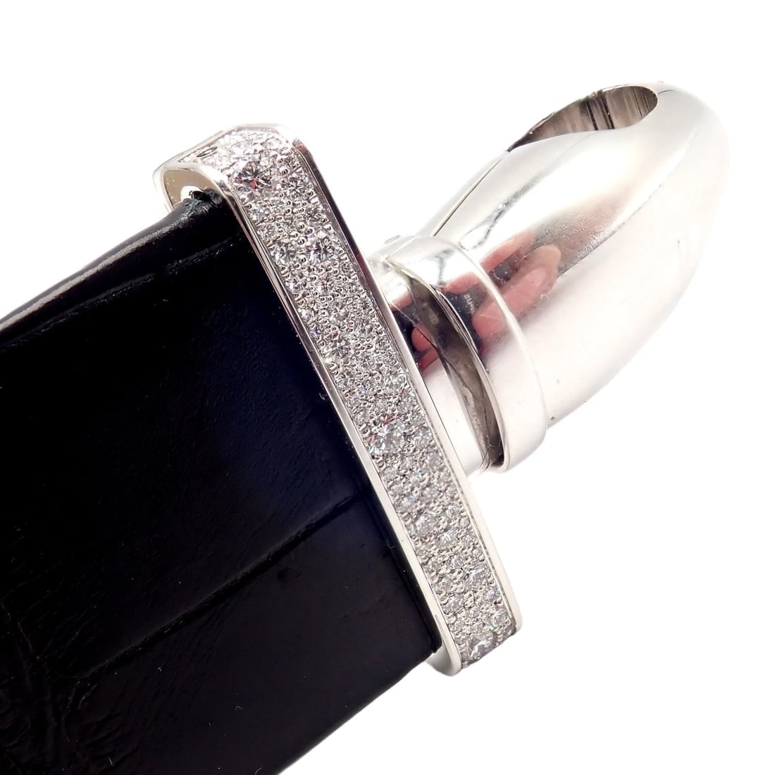 Authentic! Van Cleef & Arpels 18K White Gold Diamond Cadenas Alligator Watch - 12