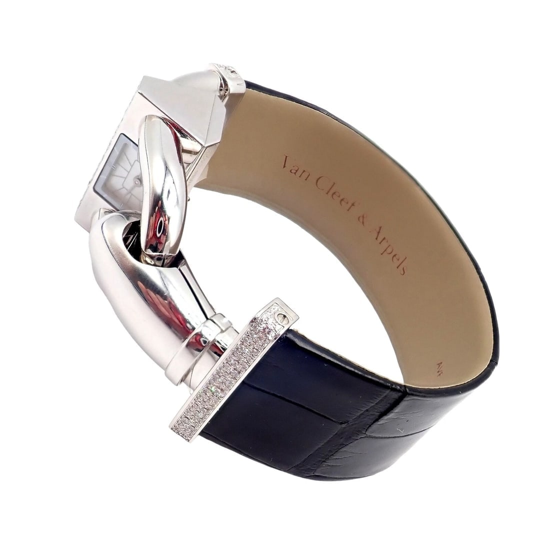 Authentic! Van Cleef & Arpels 18K White Gold Diamond Cadenas Alligator Watch - 3