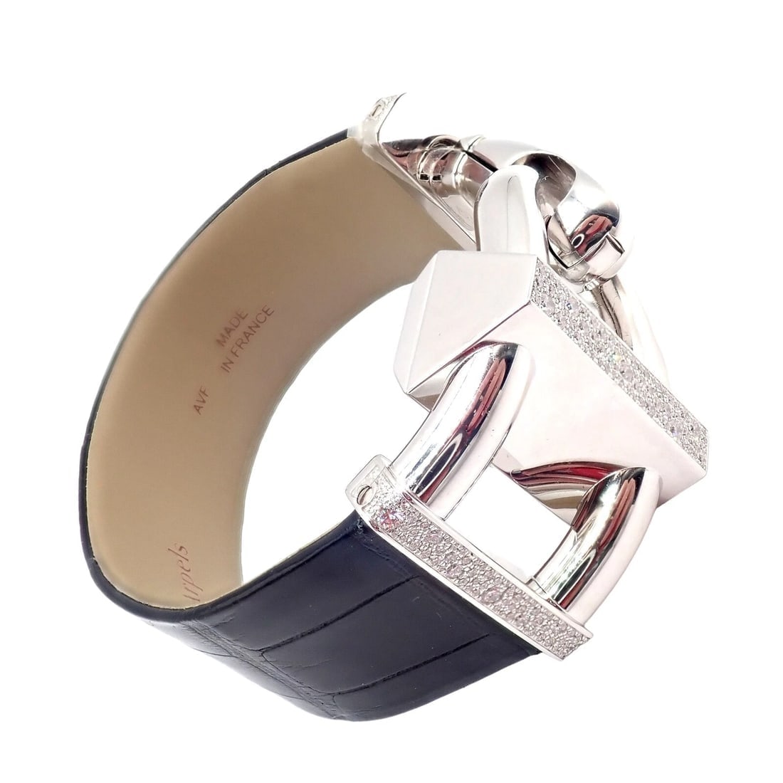 Authentic! Van Cleef & Arpels 18K White Gold Diamond Cadenas Alligator Watch - 6