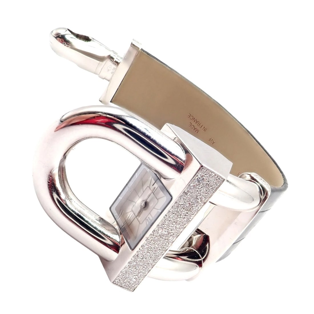 Authentic! Van Cleef & Arpels 18K White Gold Diamond Cadenas Alligator Watch - 8