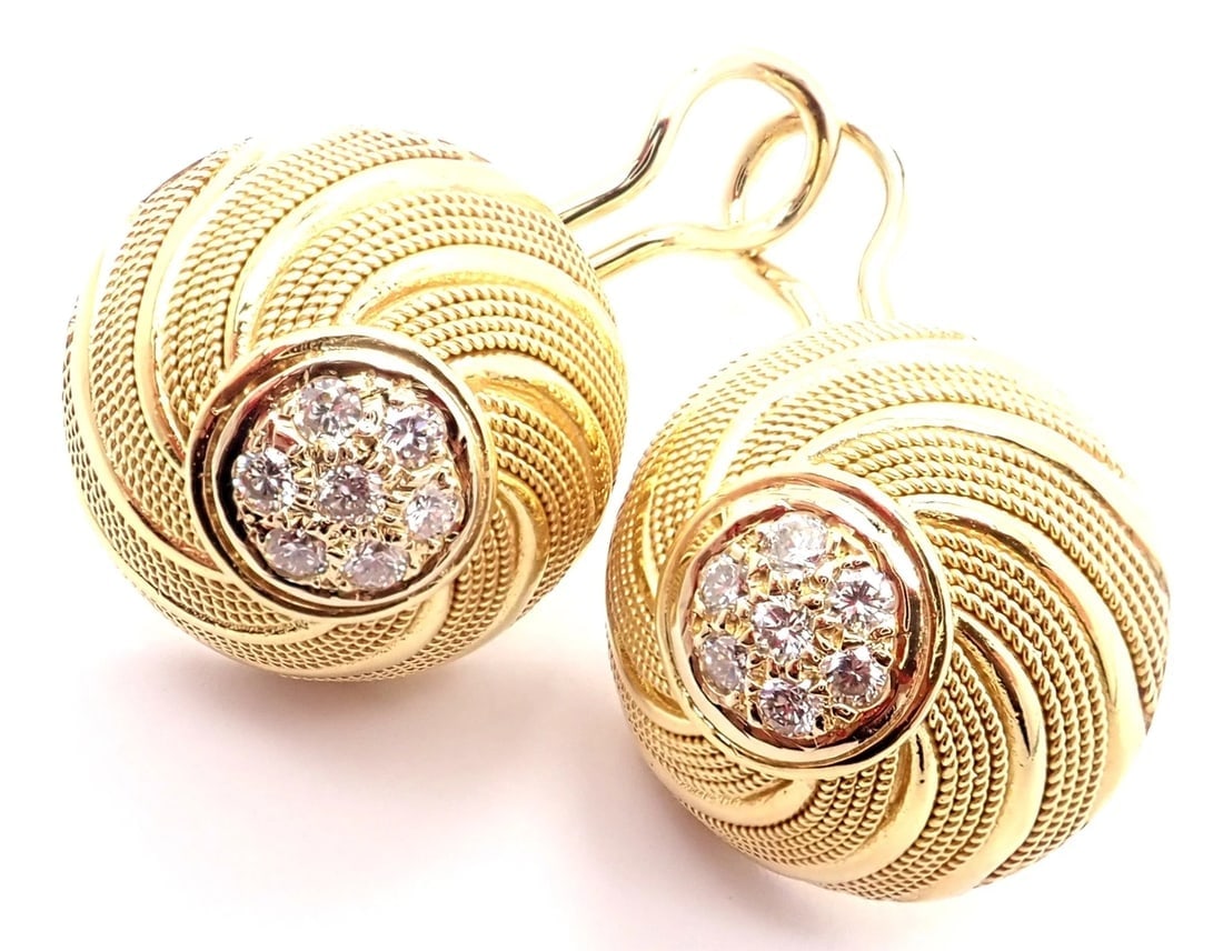 Rare! Authentic Tiffany & Co 18k Yellow Gold Diamond Earrings - 4