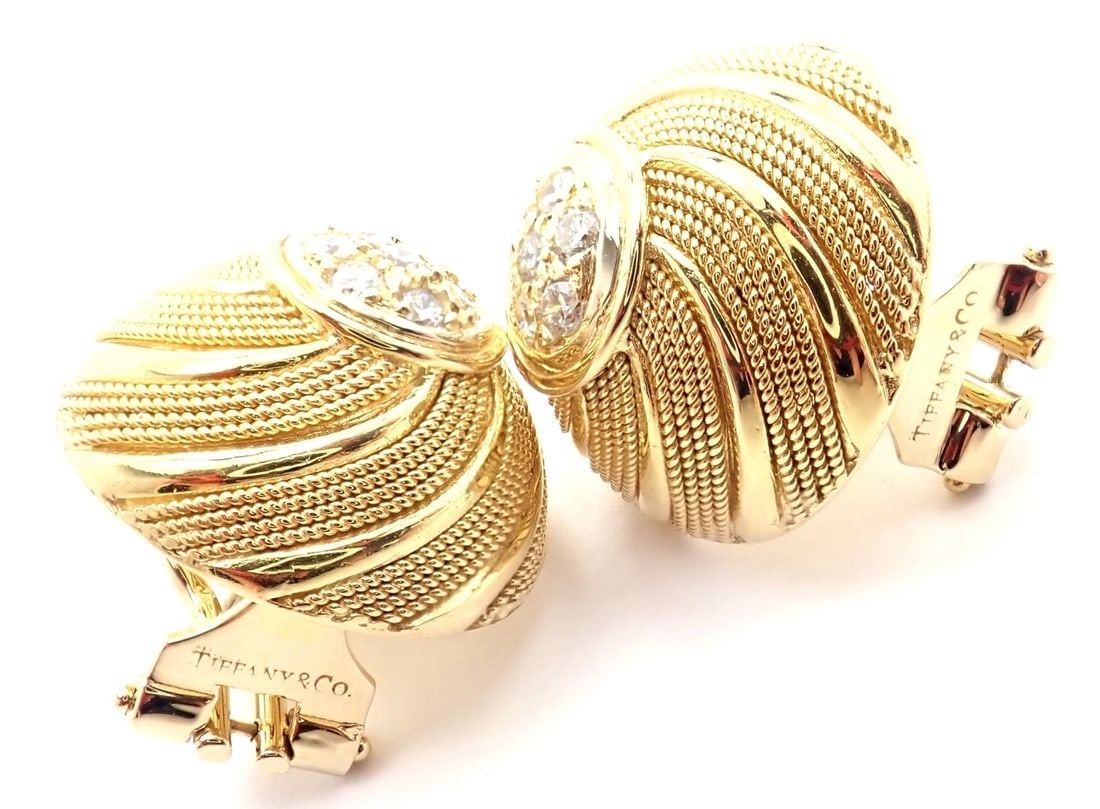 Rare! Authentic Tiffany & Co 18k Yellow Gold Diamond Earrings - 5