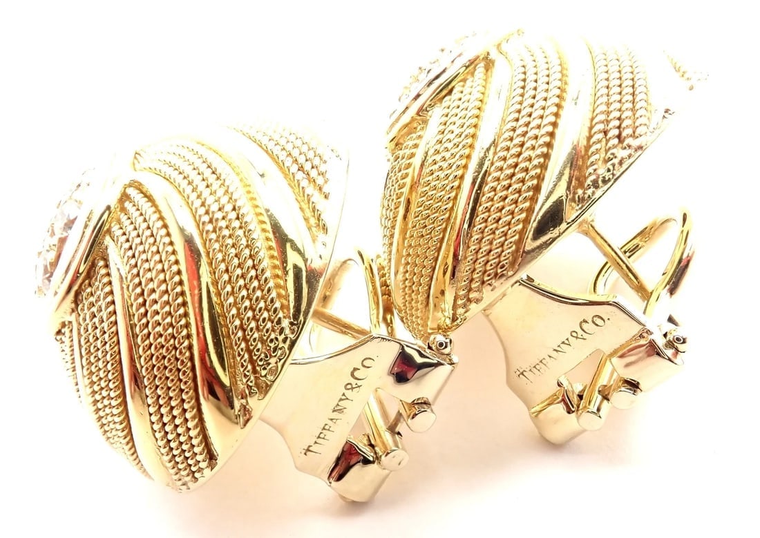 Rare! Authentic Tiffany & Co 18k Yellow Gold Diamond Earrings - 6