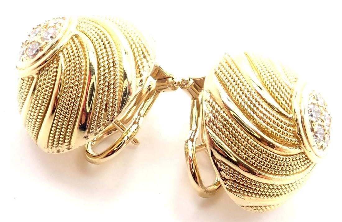 Rare! Authentic Tiffany & Co 18k Yellow Gold Diamond Earrings - 9