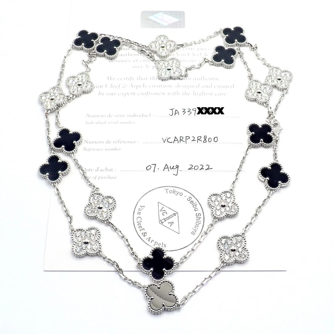 Van Cleef & Arpels 18k Gold 20 Motif Vintage Alhambra Diamond Onyx Necklace Cert - 5