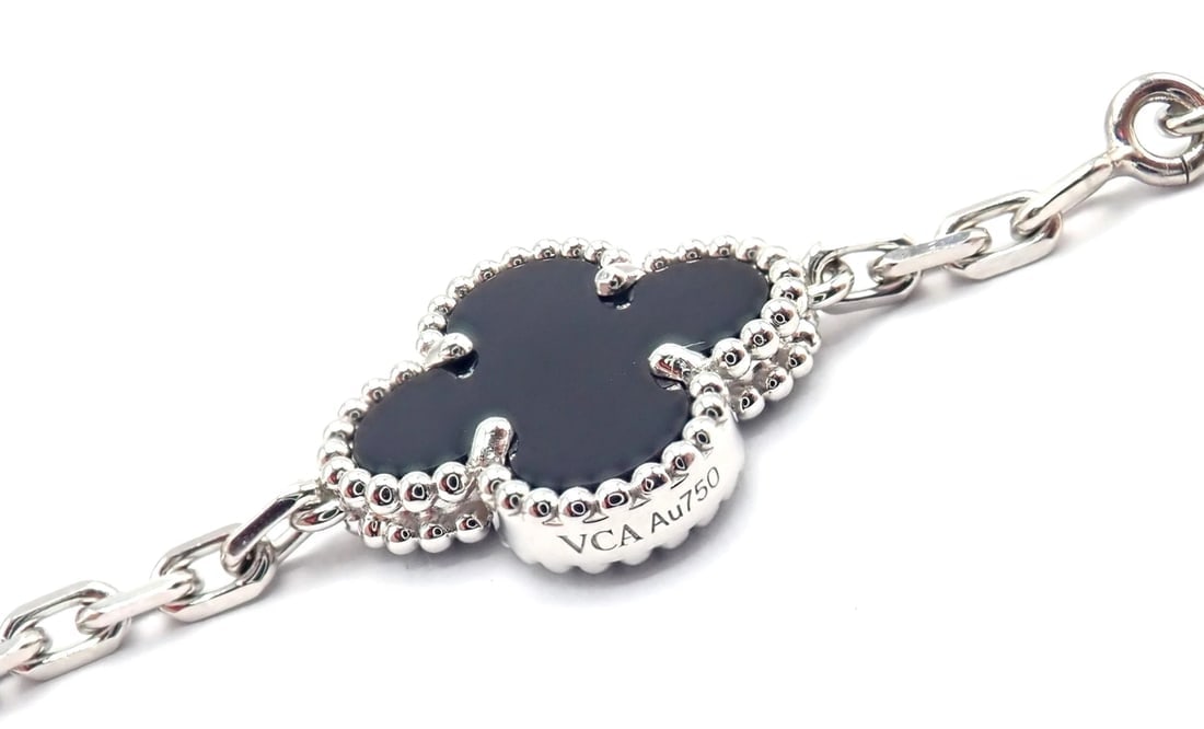 Van Cleef & Arpels 18k Gold 20 Motif Vintage Alhambra Diamond Onyx Necklace Cert - 8