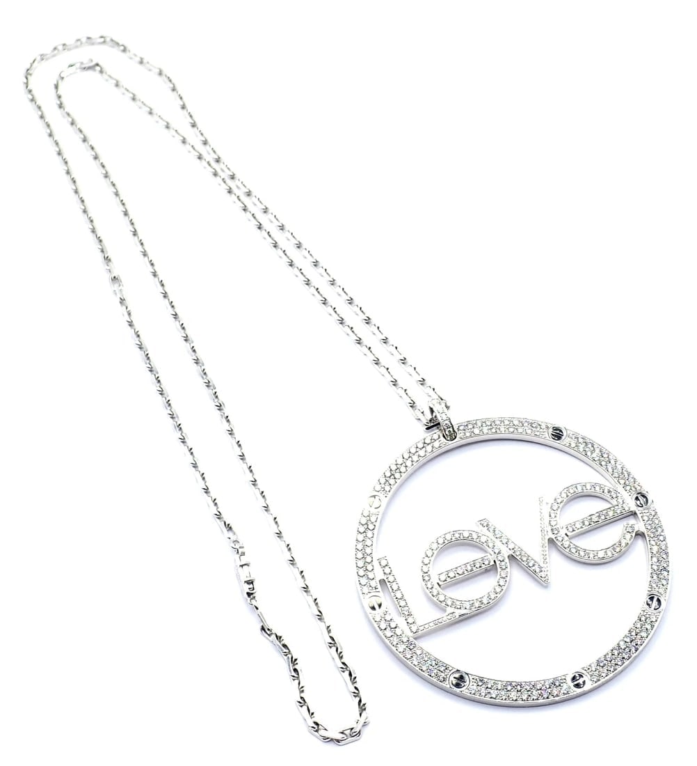 Authentic! Cartier 18k White Gold Diamond Ceramic Large Love Pendant Necklace - 3