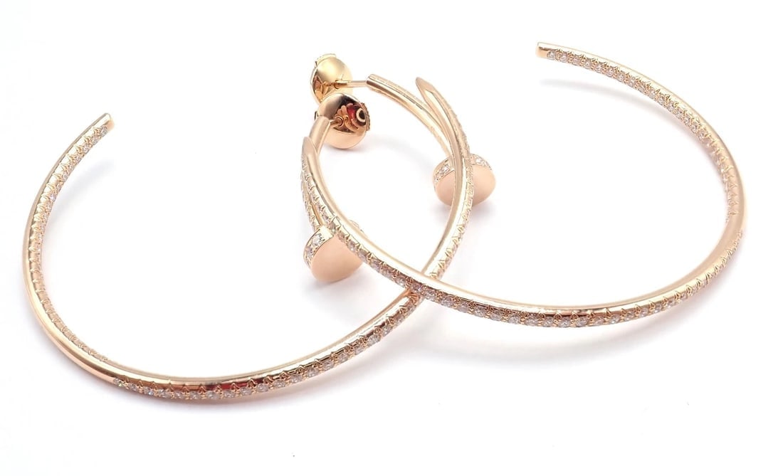 Authentic! Cartier Juste un Clou 18k Rose Gold Diamond Nail Hoop Earrings Paper - 11