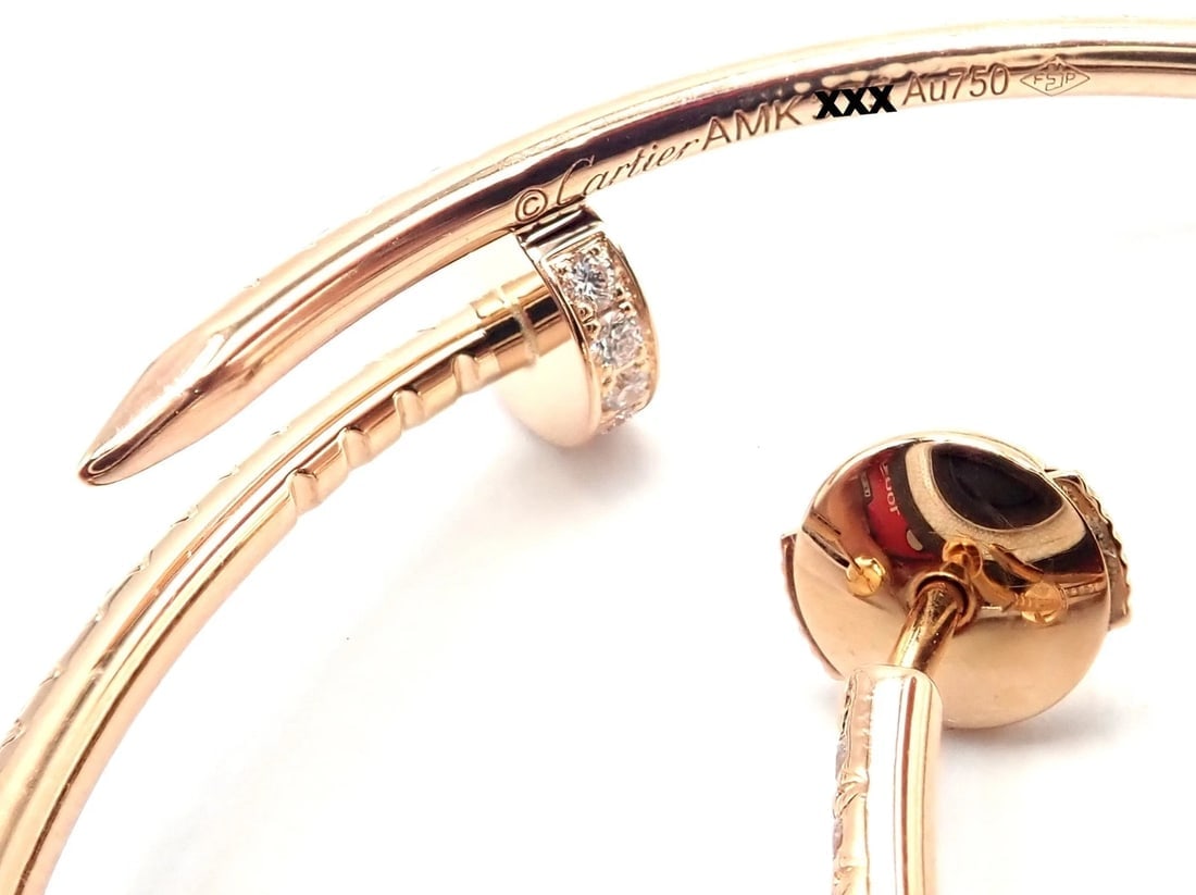 Authentic! Cartier Juste un Clou 18k Rose Gold Diamond Nail Hoop Earrings Paper - 12