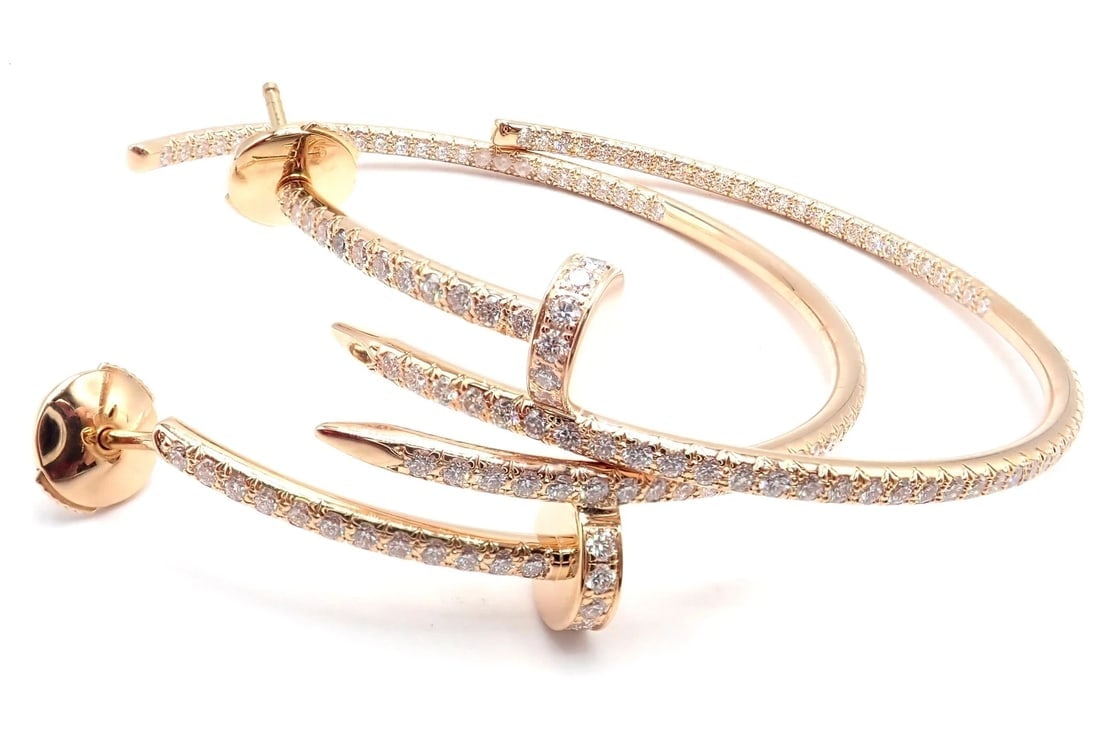 Authentic! Cartier Juste un Clou 18k Rose Gold Diamond Nail Hoop Earrings Paper - 2