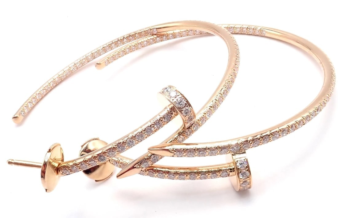 Authentic! Cartier Juste un Clou 18k Rose Gold Diamond Nail Hoop Earrings Paper - 3