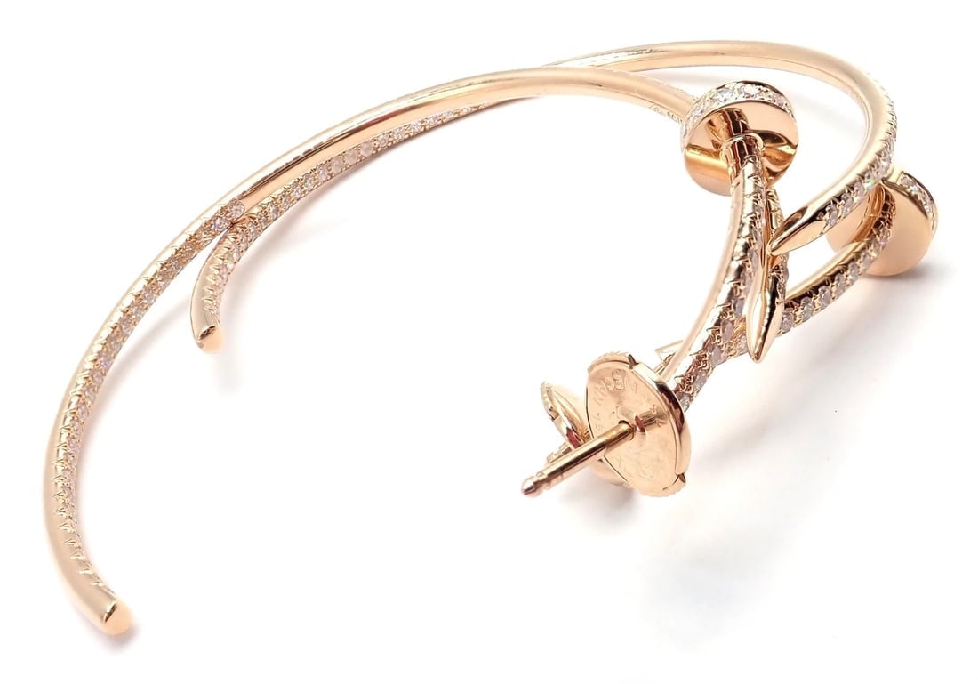 Authentic! Cartier Juste un Clou 18k Rose Gold Diamond Nail Hoop Earrings Paper - 4