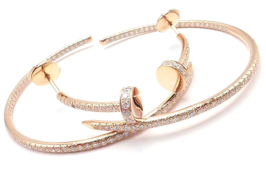 Authentic! Cartier Juste un Clou 18k Rose Gold Diamond Nail Hoop Earrings Paper - 8
