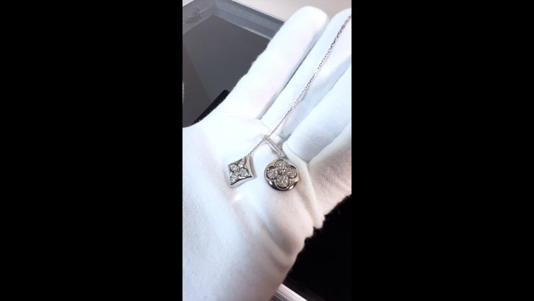 Authentic! Louis Vuitton Blossom 18k White Gold Diamond Link Pendant Necklace - 2