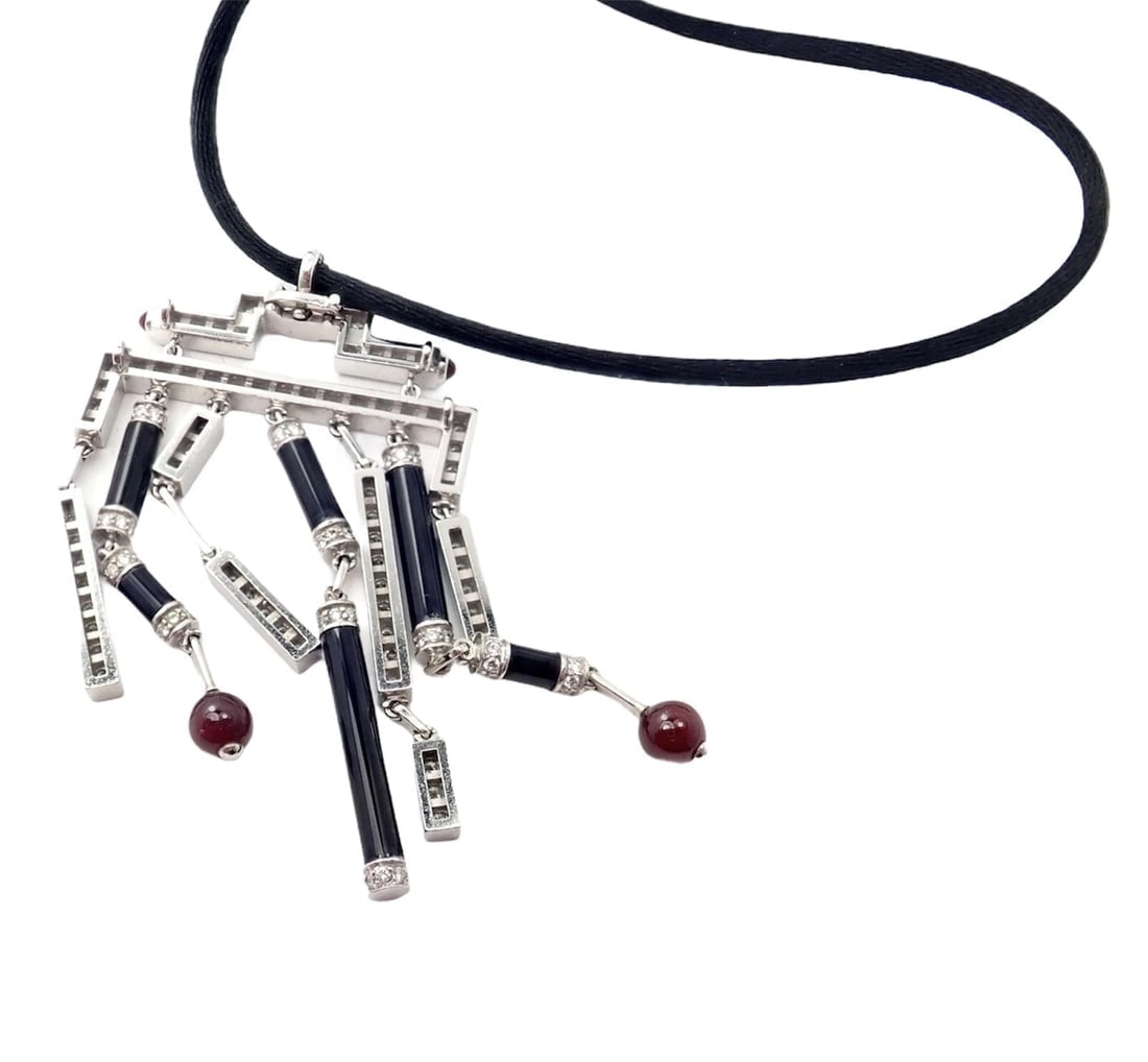 Cartier Le Baiser Du Dragon 18k White Gold Onyx Ruby Diamond Necklace w/ Paper - 6
