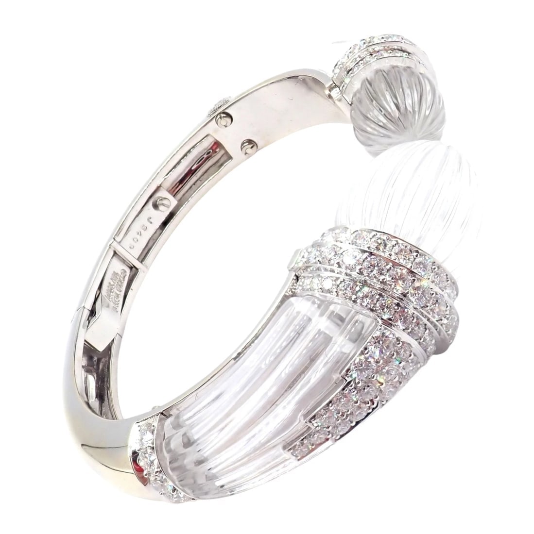 Authentic! David Webb 18k Gold & Platinum Diamond Rock Crystal Bangle Bracelet - 3
