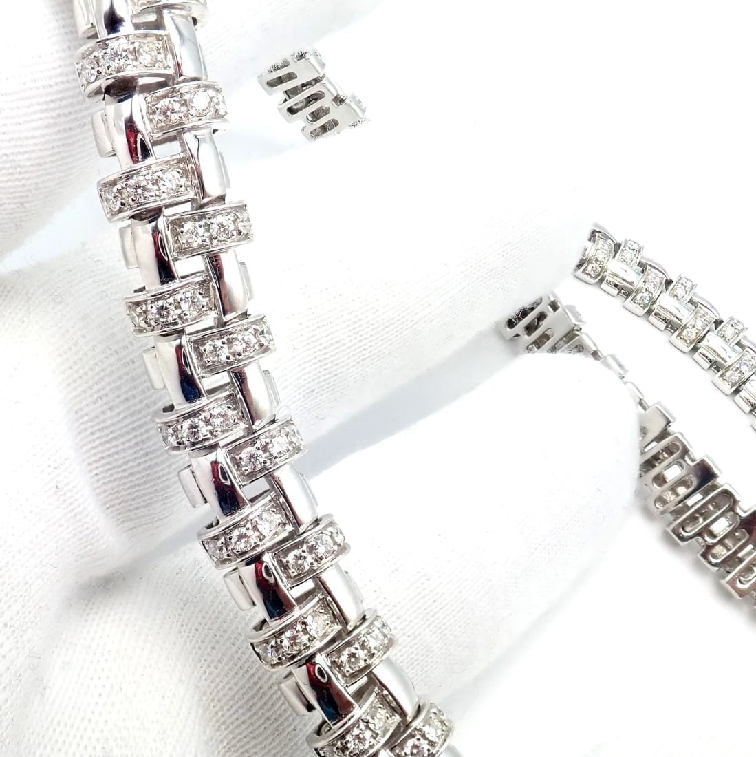 Authentic! Tiffany & Co Vannerie 18k White Gold Basket Weave Diamond Necklace - 11