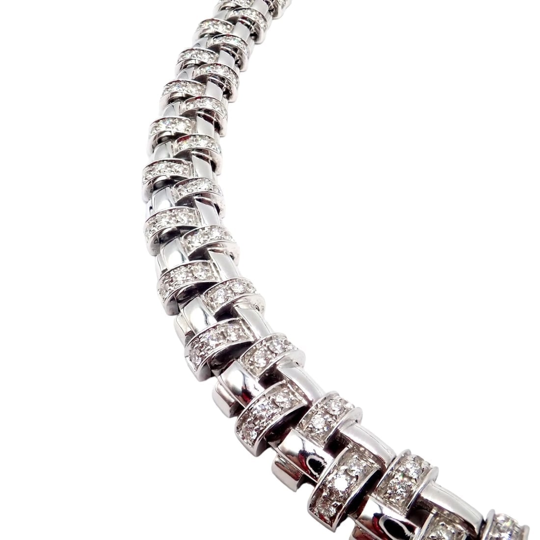 Authentic! Tiffany & Co Vannerie 18k White Gold Basket Weave Diamond Necklace - 16