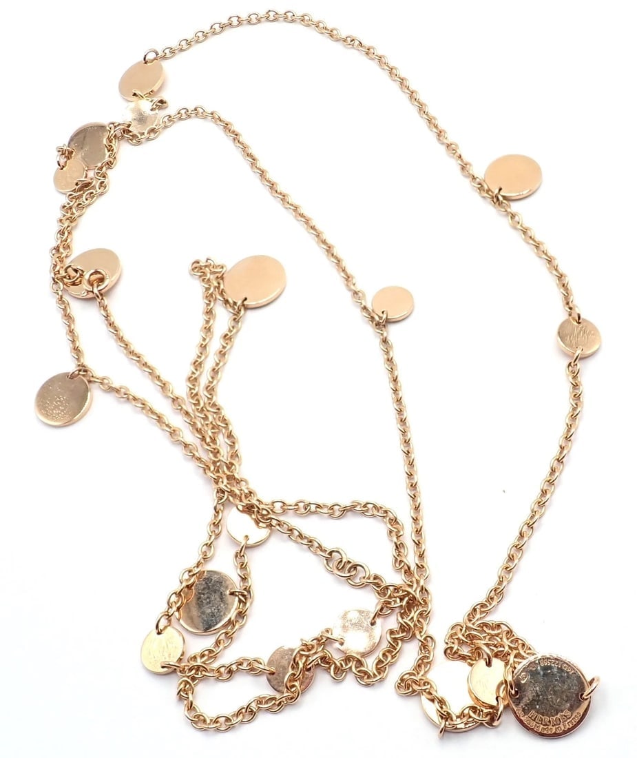 Authentic! Hermes Confetti 18k Rose Gold 42" Long Link Chain Necklace - 11