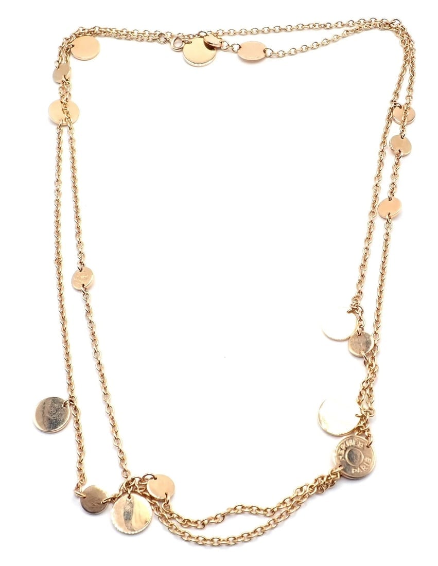 Authentic! Hermes Confetti 18k Rose Gold 42" Long Link Chain Necklace - 7