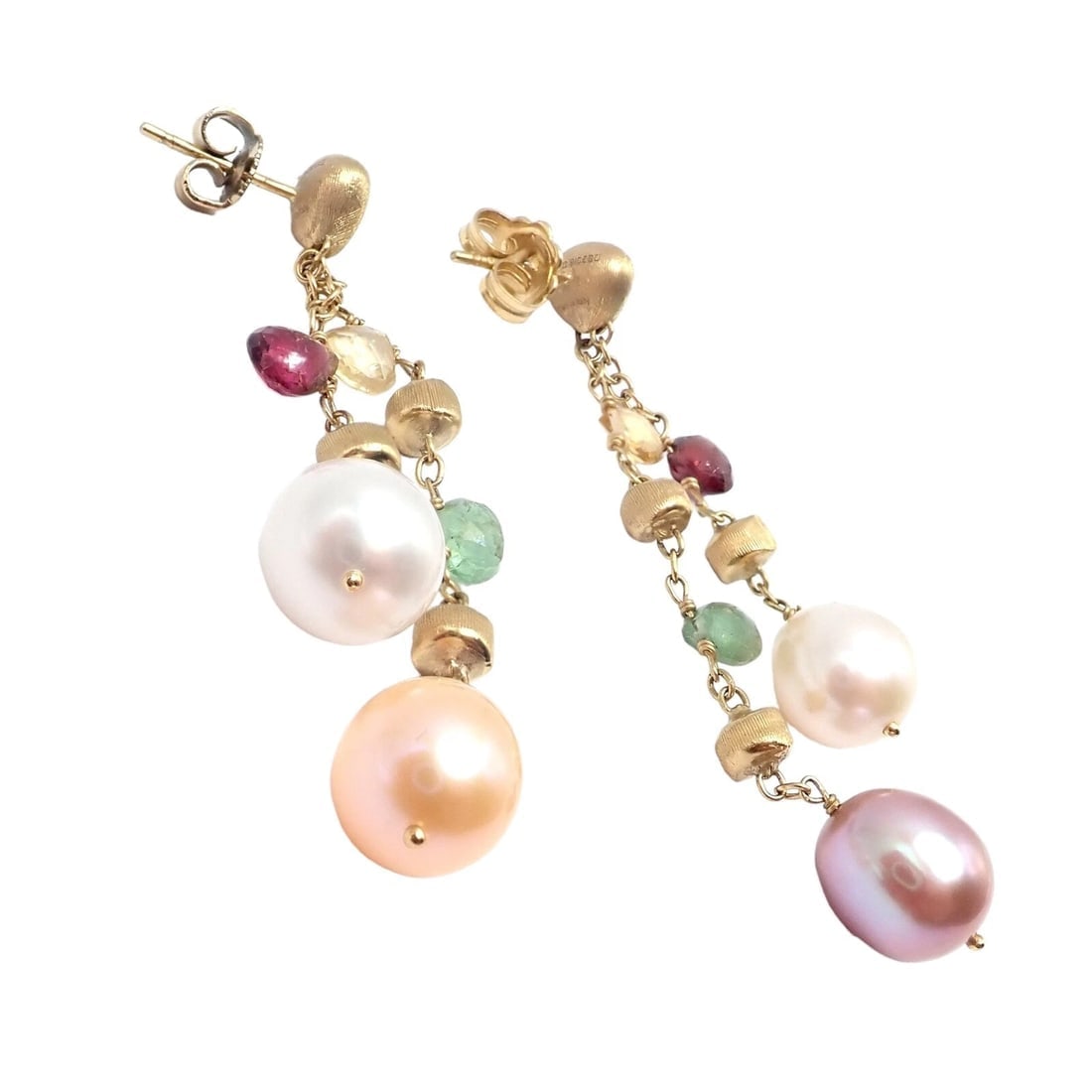 Authentic! Marco Bicego 18k Yellow Gold Paradise Multicolor Gems Pearl Earrings - 10