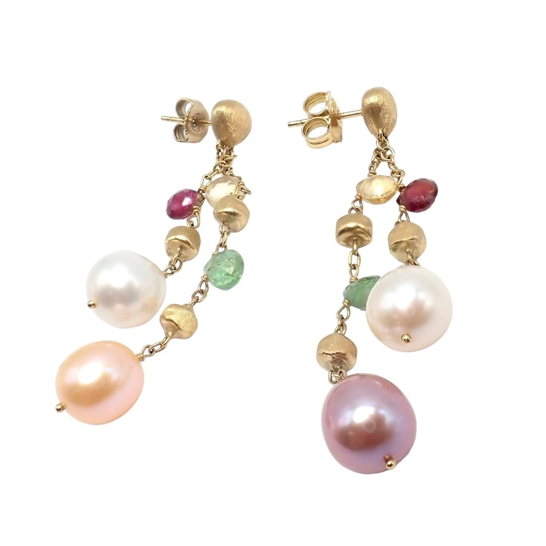 Authentic! Marco Bicego 18k Yellow Gold Paradise Multicolor Gems Pearl Earrings - 11