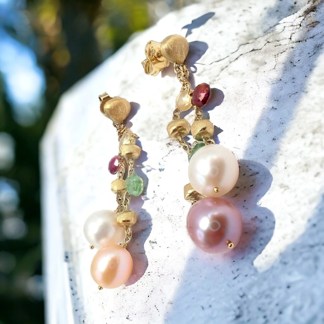 Authentic! Marco Bicego 18k Yellow Gold Paradise Multicolor Gems Pearl Earrings - 3