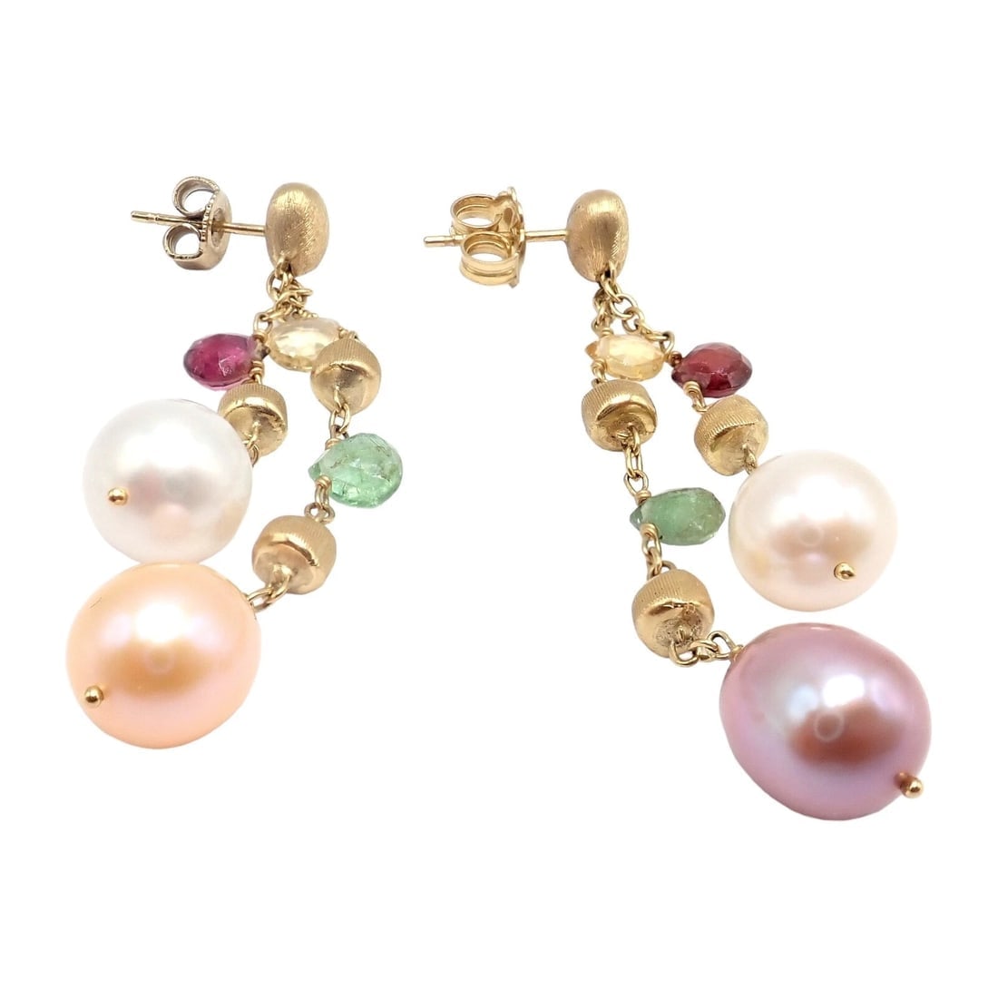 Authentic! Marco Bicego 18k Yellow Gold Paradise Multicolor Gems Pearl Earrings - 6