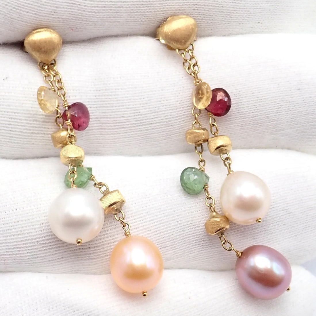 Authentic! Marco Bicego 18k Yellow Gold Paradise Multicolor Gems Pearl Earrings - 8