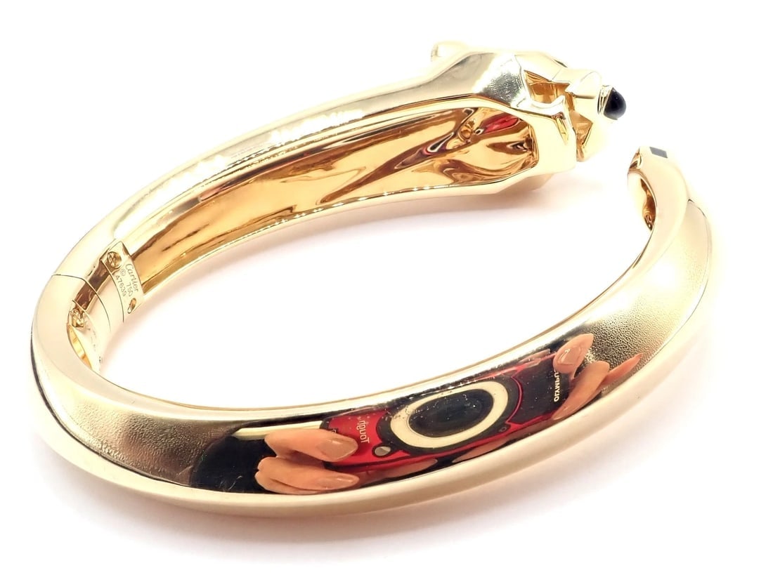 Authentic! Cartier Panther Panthere 18k Yellow Gold Bangle Bracelet Size 16 Cert - 6