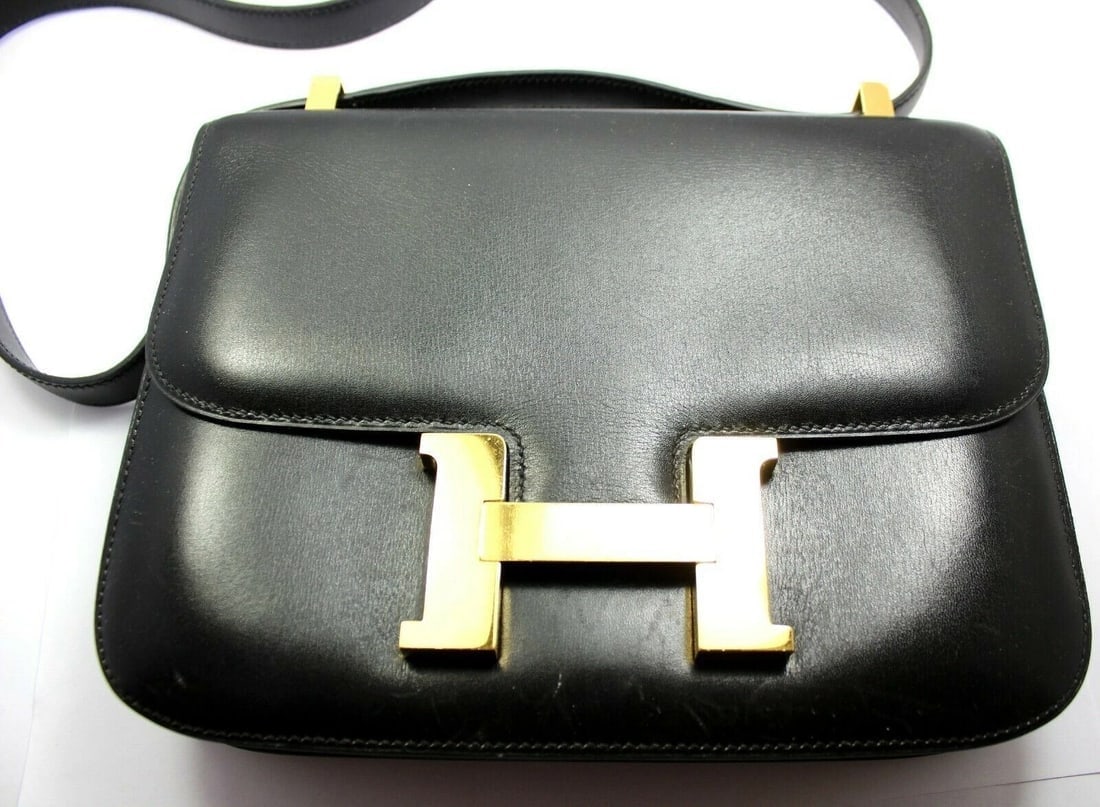 AUTHENTIC HERMES 23CM BLACK BOX LEATHER GHW CONSTANCE HANDBAG - 3