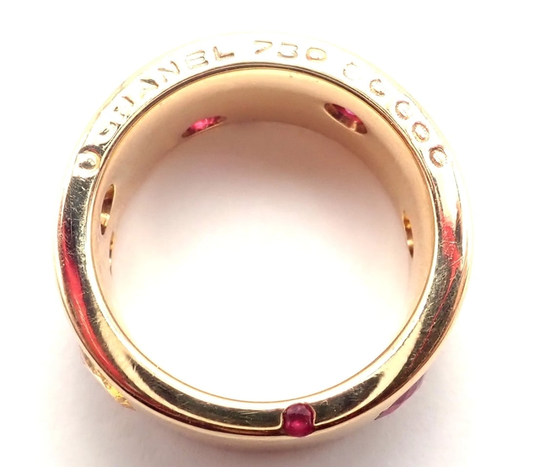 Authentic! Chanel 18k Yellow Gold Ruby Yellow Sapphire Wide Band Ring Size 5 - 7