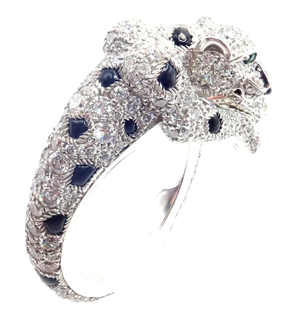 Authentic! Cartier Panther Panthere 18k White Gold Diamond Onyx Ring Paper - 10
