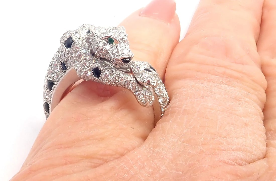 Authentic! Cartier Panther Panthere 18k White Gold Diamond Onyx Ring Paper - 13