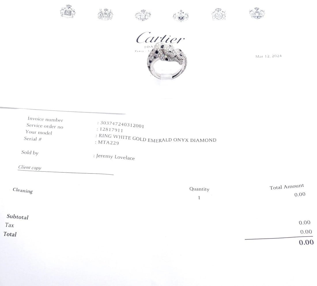Authentic! Cartier Panther Panthere 18k White Gold Diamond Onyx Ring Paper - 6