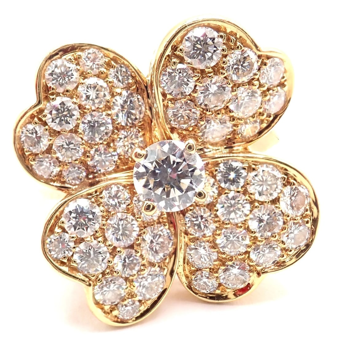 Authentic! Van Cleef & Arpels Cosmos 18k Yellow Gold Diamond Medium Model Ring - 13