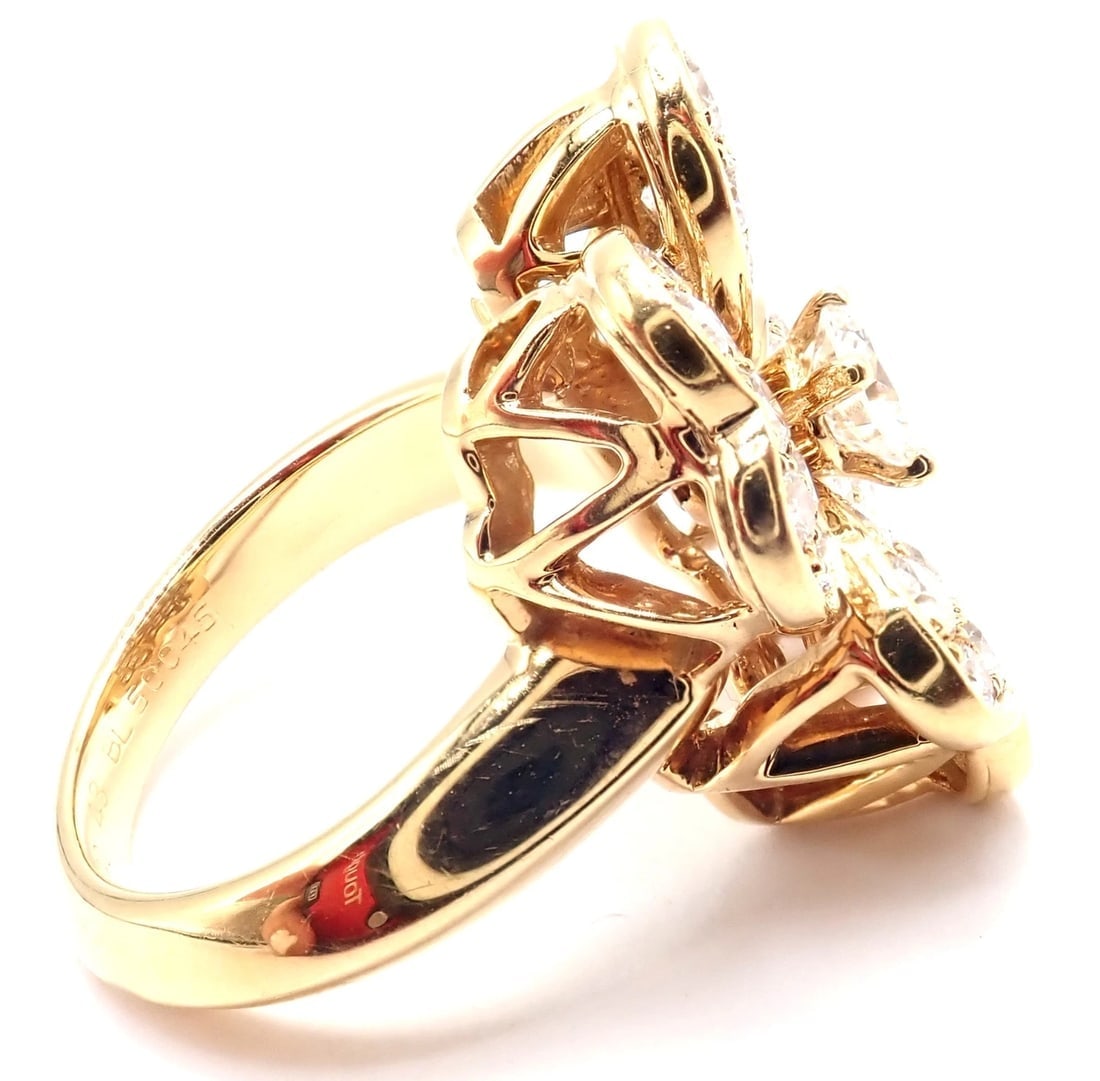 Authentic! Van Cleef & Arpels Cosmos 18k Yellow Gold Diamond Medium Model Ring - 6