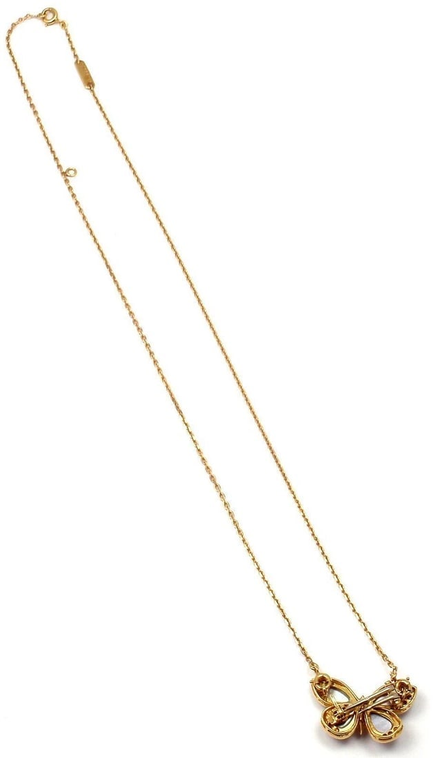 VAN CLEEF & ARPELS 18k Yellow Gold Diamond MOP Coral Butterfly Brooch Necklace - 8