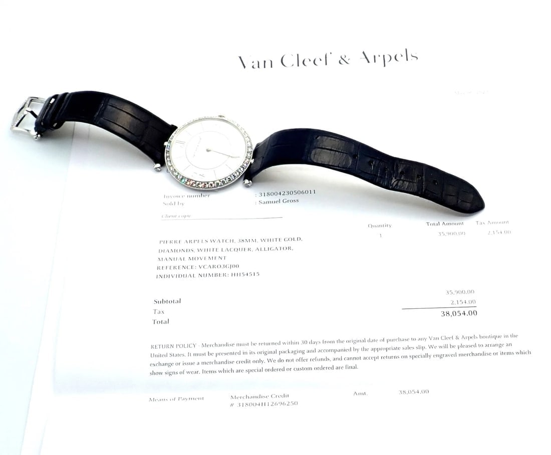 Van Cleef & Arpels Pierre Arpels 18K White Gold Diamond 38mm Watch Cert. Box! - 10