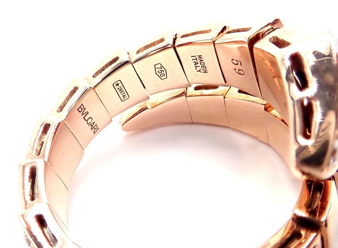 Authentic Bulgari Bvlgari Serpenti Viper 18k Rose Gold Diamond Band Ring Sz 8.75 - 10