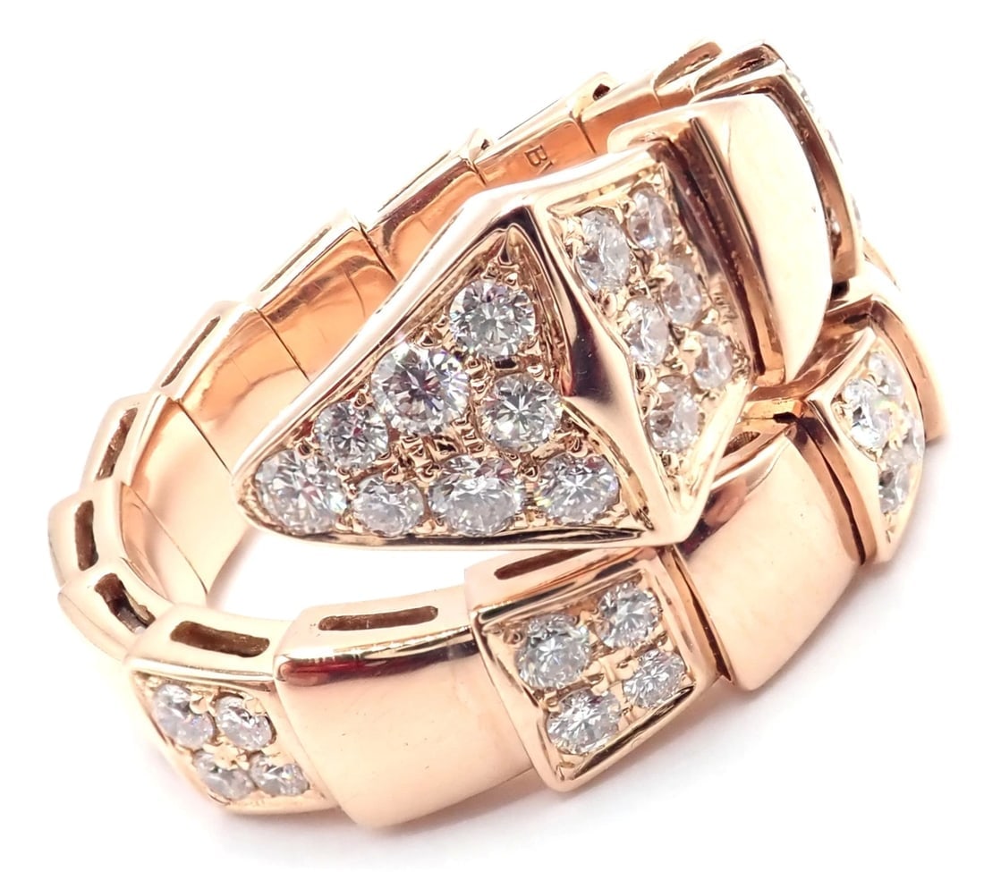 Authentic Bulgari Bvlgari Serpenti Viper 18k Rose Gold Diamond Band Ring Sz 8.75 (1 of 10)