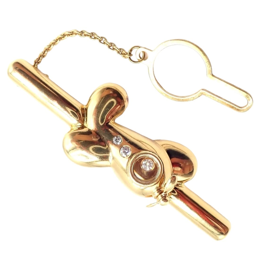 Authentic! Vintage Chopard 18k Yellow Gold Happy Diamond Airplane Tie Clip Clasp: Authentic! Vintage Chopard 18k Yellow Gold Happy Diamond Airplane Tie Clip Clasp About This Piece: The Vintage Chopard Happy Diamond Airplane Tie Clip is crafted from 18k yellow gold, featuring a play